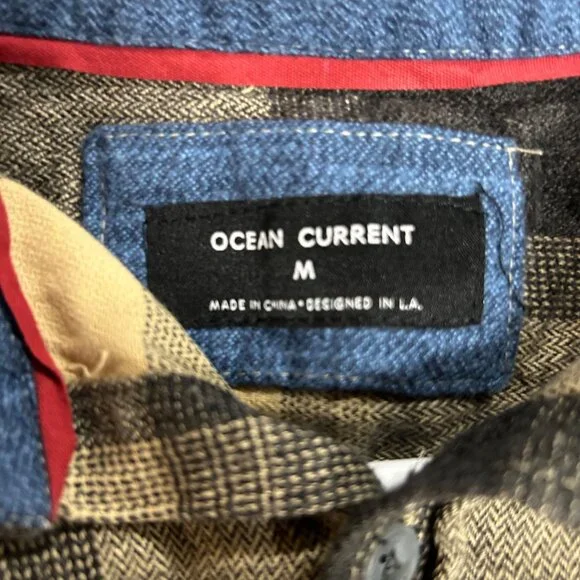 Ocean Current Mens Flannel Size M Black/Yellow Plaid Cotton Button Up GUC - Picture 7 of 11